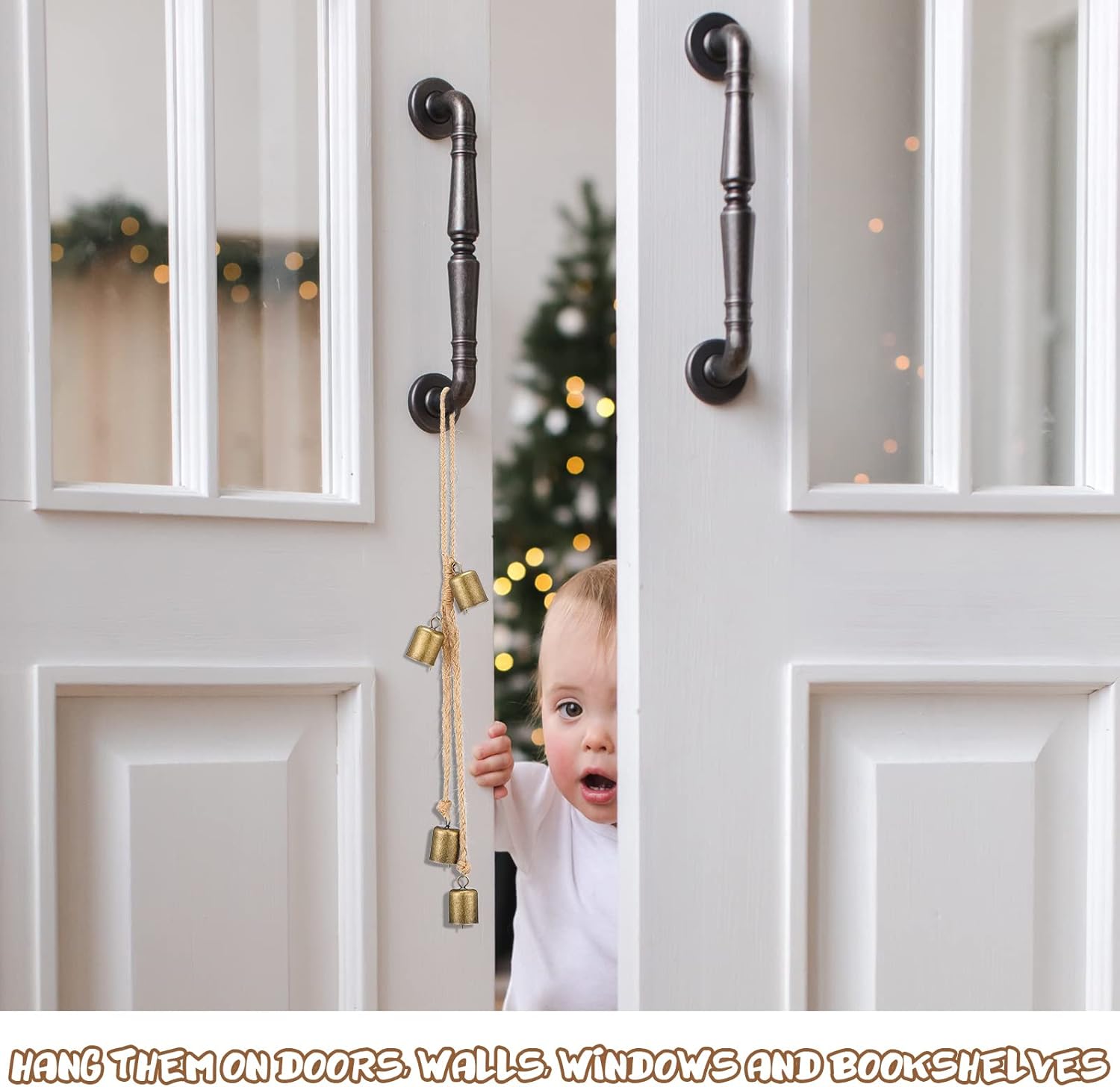 2 Piece Rustic Vintage Gold Brass Bells Christmas Decor Wall Hanging