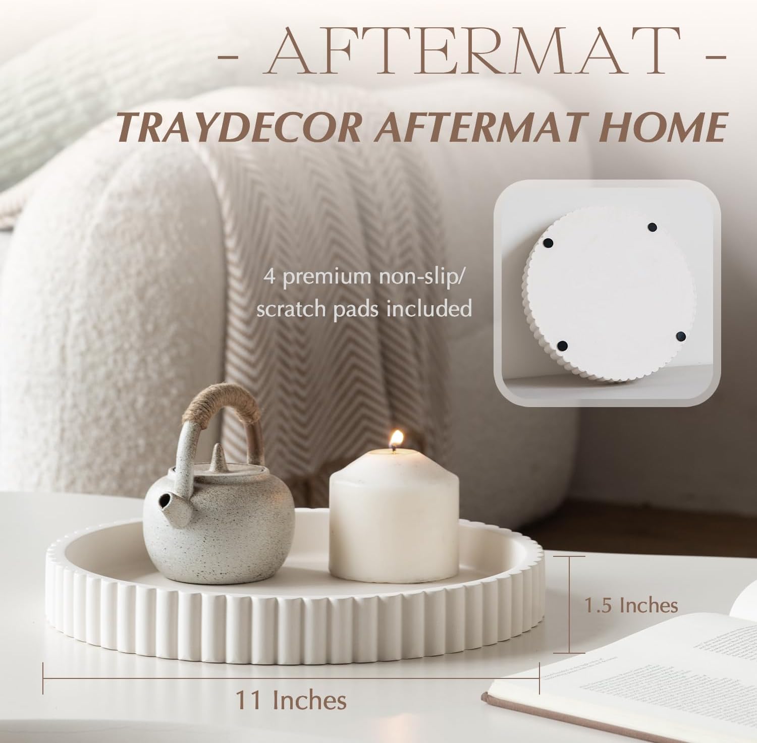 Aftermat Decorative Tray Round 11 Inch White Concrete
