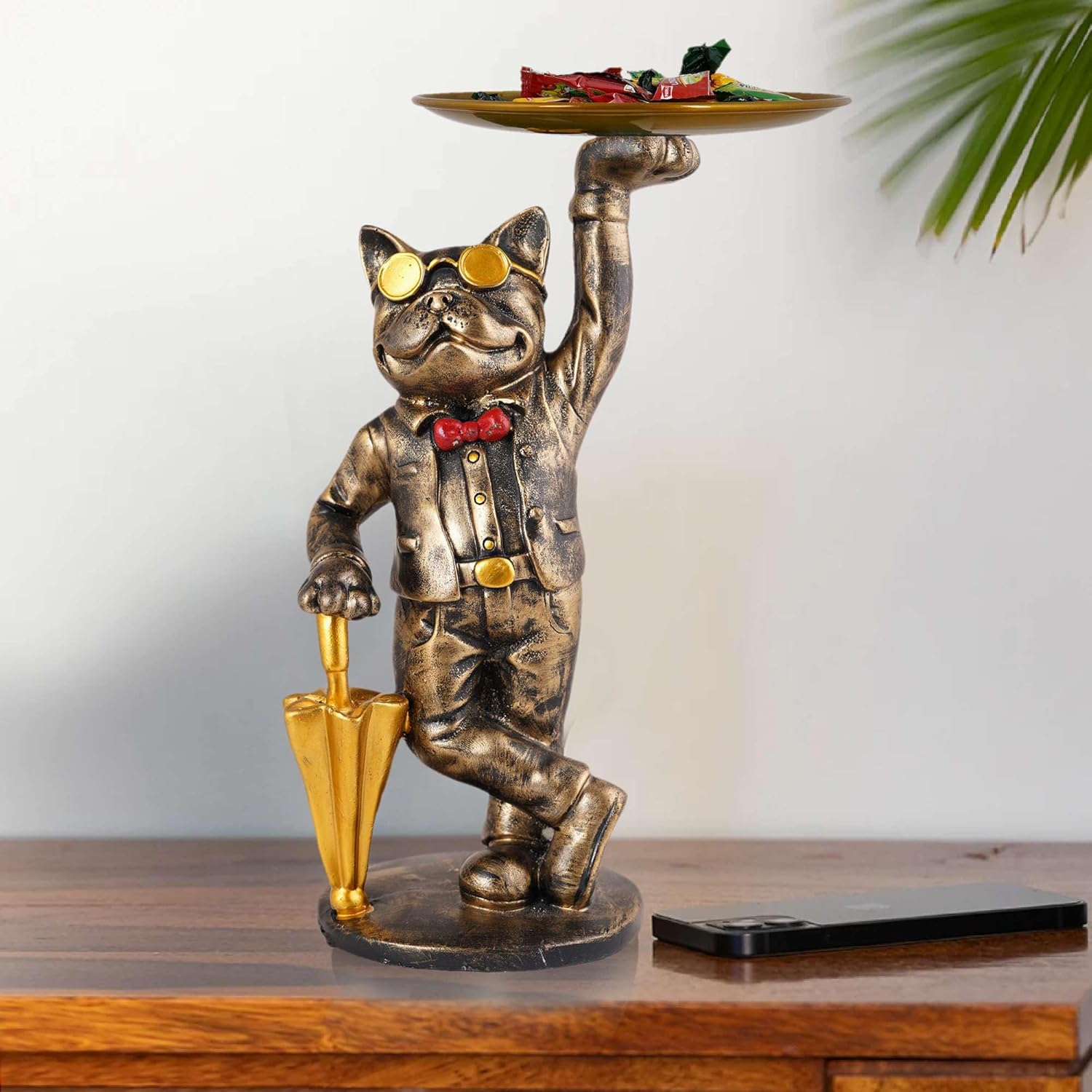 Basant Craft Cool Dog Sculpture with Plate for Home Decor