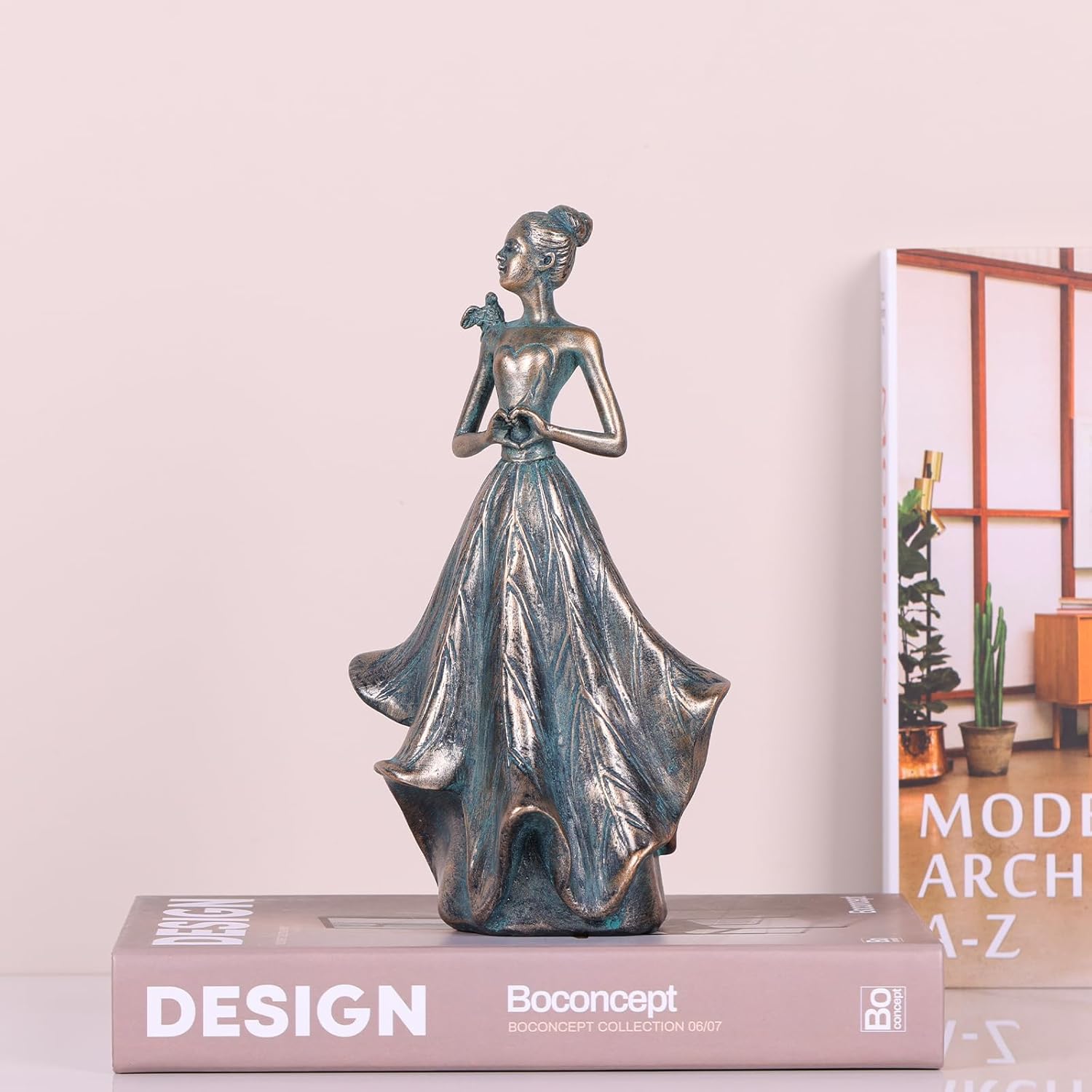 QIANLING 7 Inch Fairy Statue with Bird Resin Decor