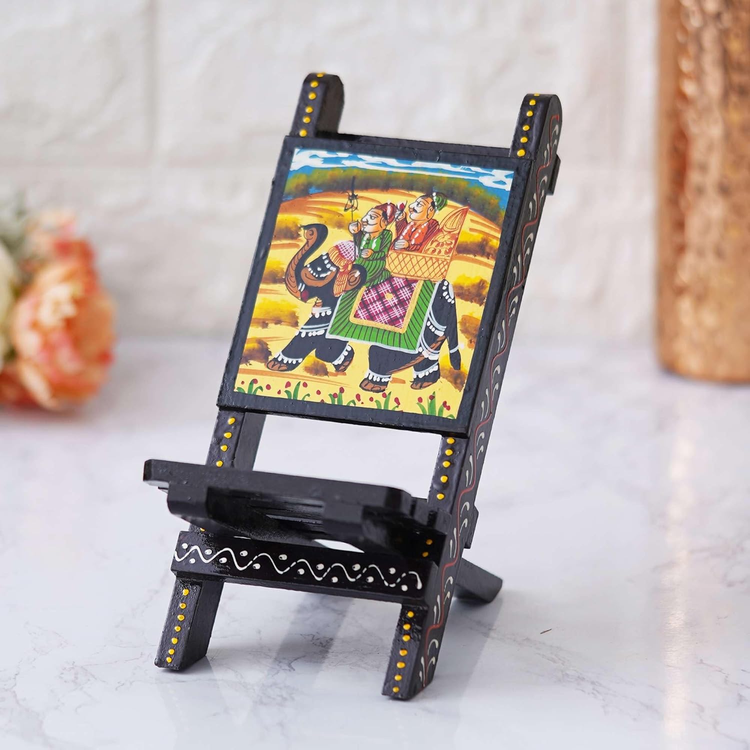 Decorative Crafts Handcrafted Wooden Mobile Stand Chair Desk Accessory
