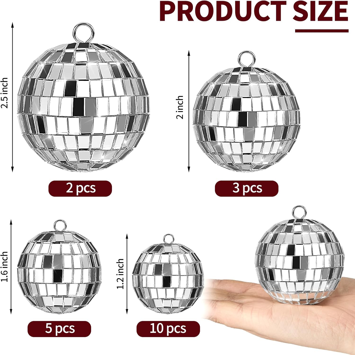 20 Pack Silver Mini Hanging Mirror Balls for 70s Birthday Party Decor