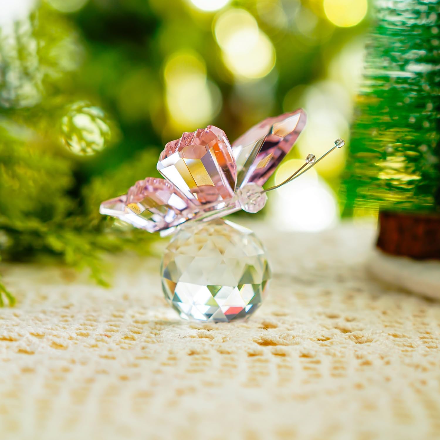 HD Pink Crystal Flying Butterfly Figurine