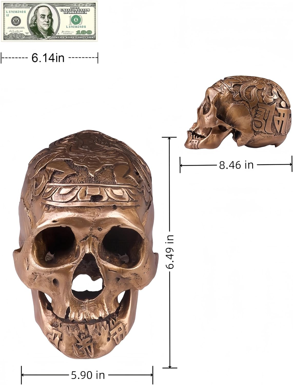 FENGSHUI-CAISHEN Brass Skull Head Sculptures - Unique Halloween Decor for Home and Office