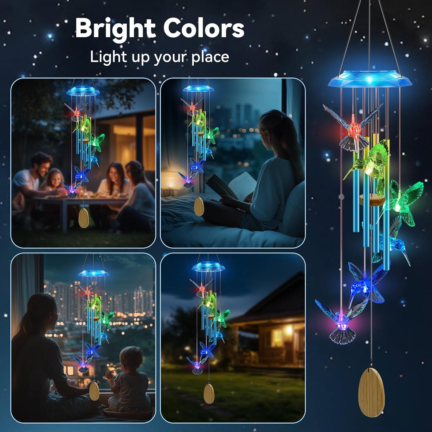 Hummingbird Solar Wind Chimes for Outdoor Decor
