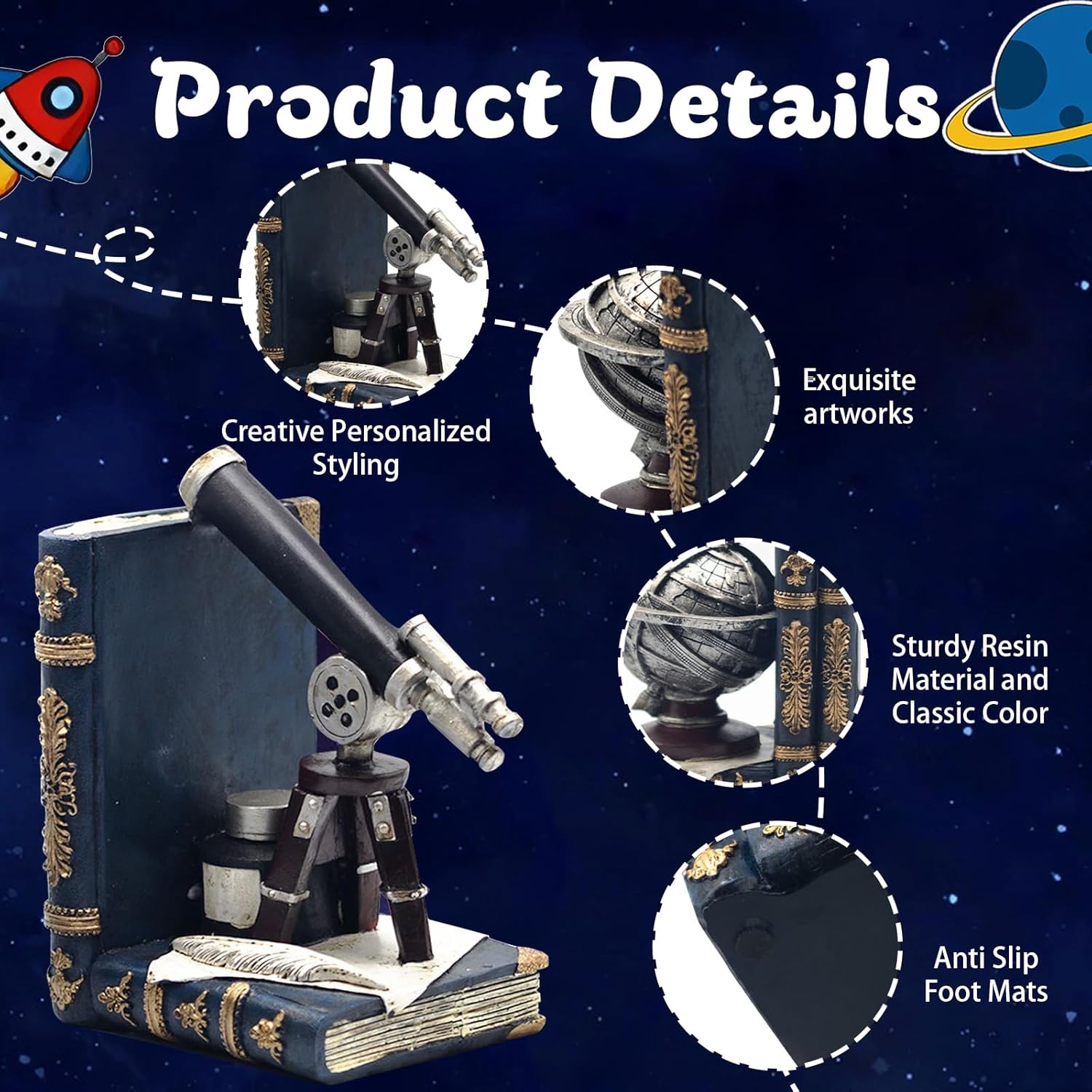 Vintage Armillary Sphere Bookends for Heavy Books