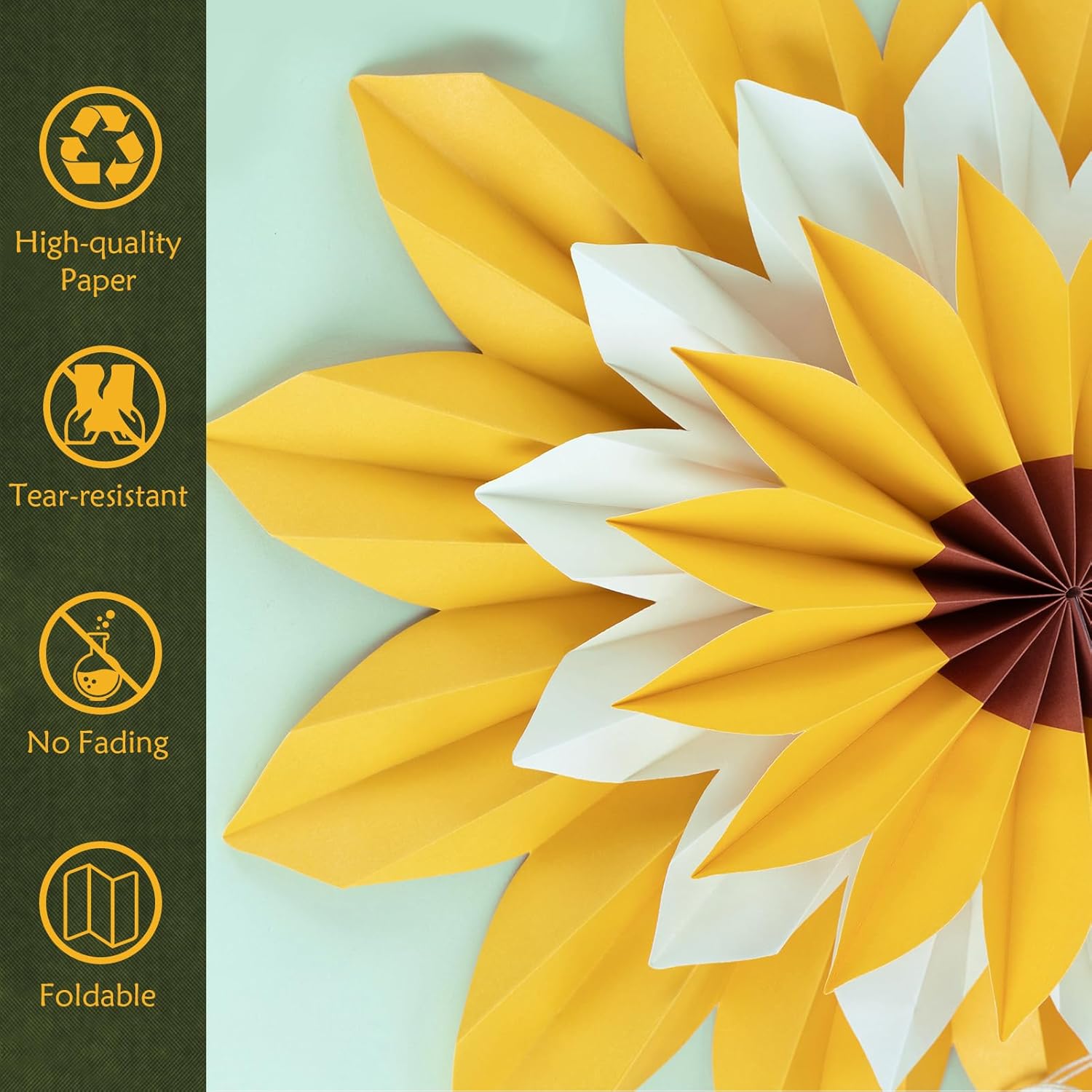 PAPER JAZZ Yellow Sunflower Folding Fans Decor Set