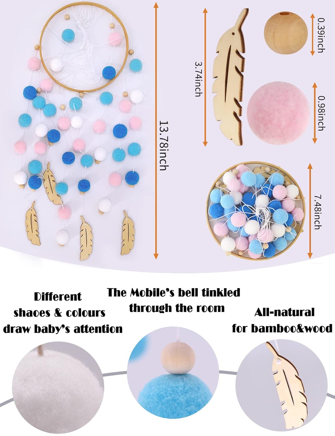 AONTUS Baby Crib Mobiles Wooden Wool Beads for Boys Girls Bed Room Decor