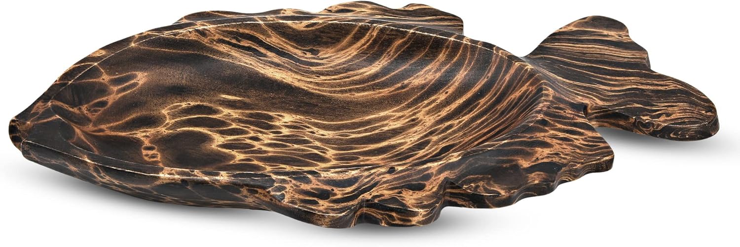 AeraVida Ocean Fish Shaped Natural Brown Wooden Bowl Tray