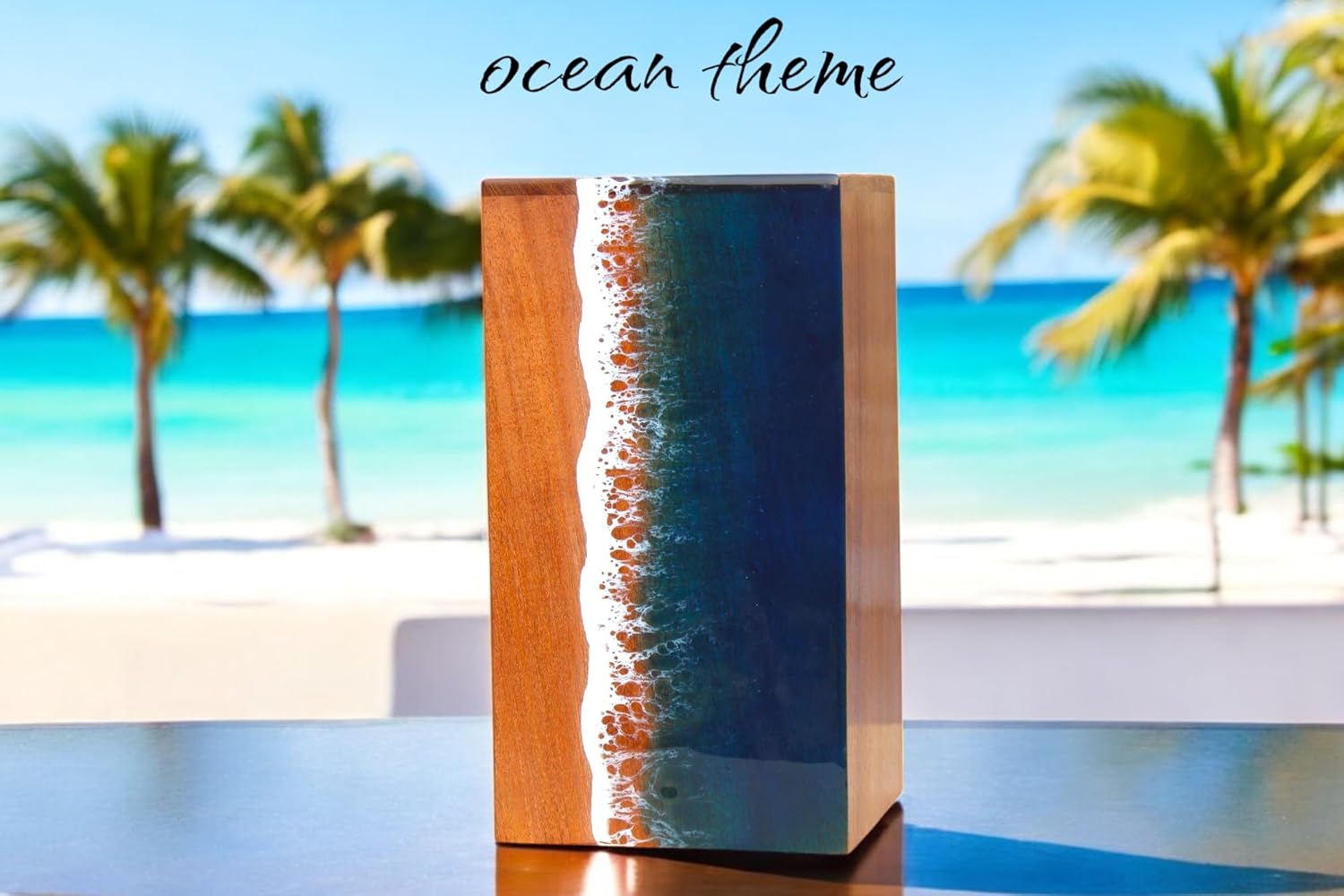 Ocean Wooden Resin Urn for Human Ashes