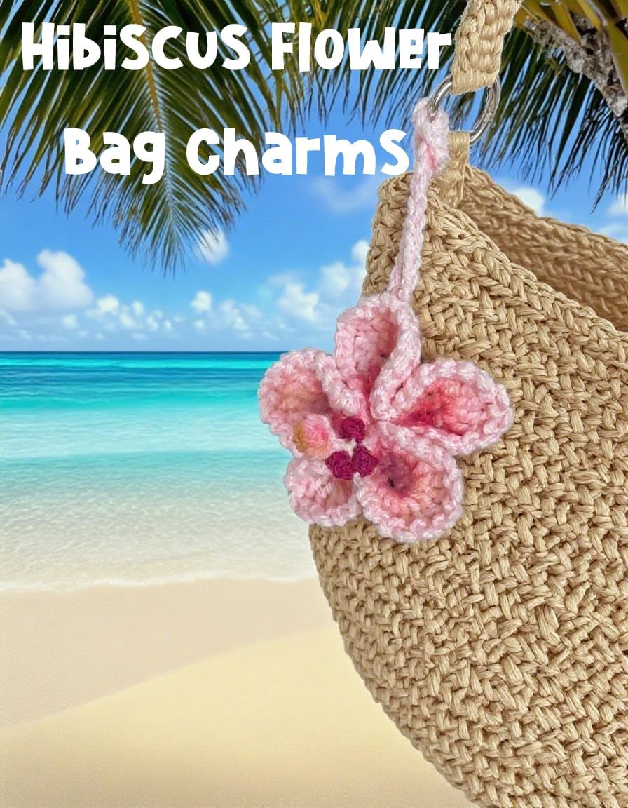 Hibiscus Flower Car Hanging Ornament Crochet Hawaiian Decor for Rearview Mirror