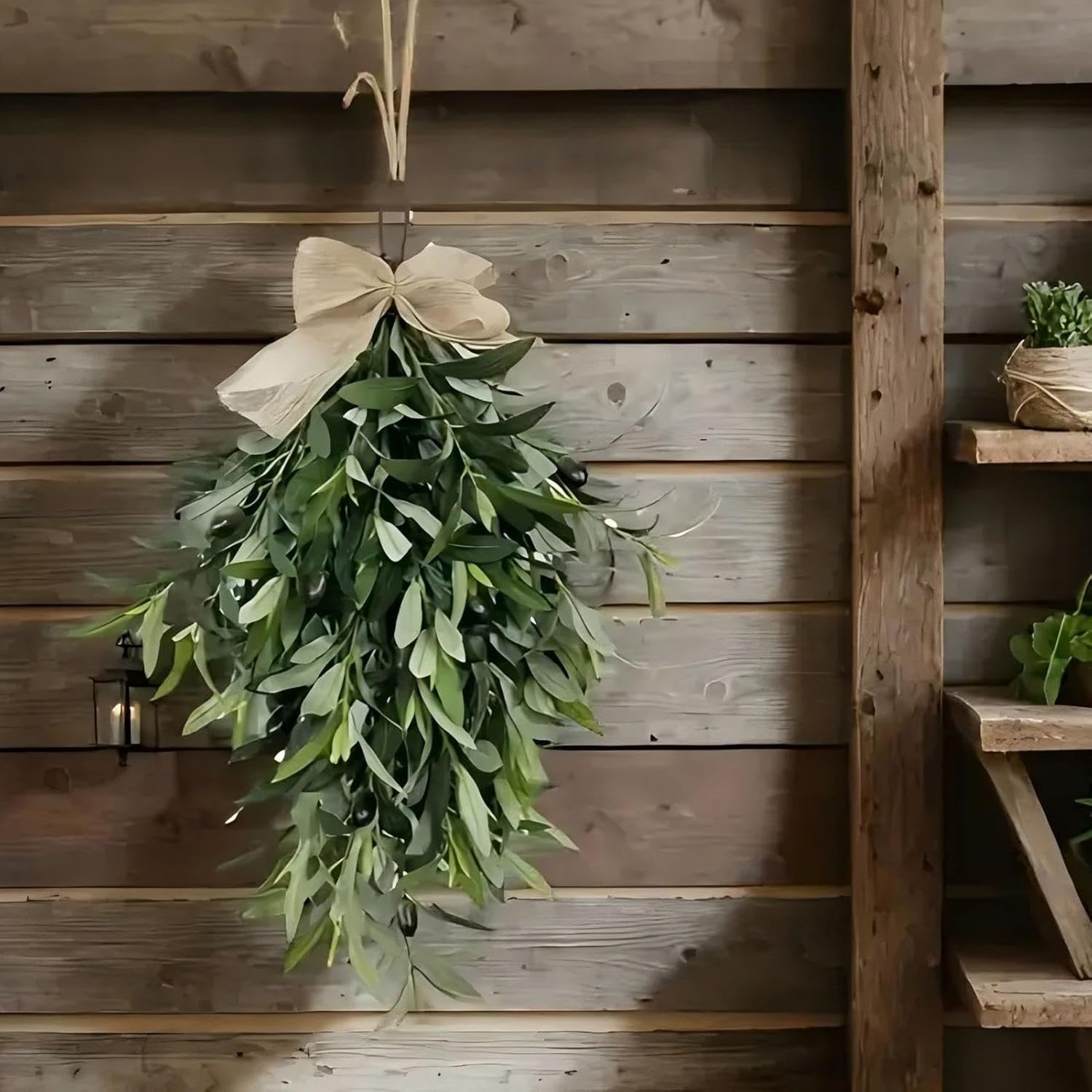 Olive Teardrop Swag Wreath Pendant 236 Inch Front Door Hanger Decor