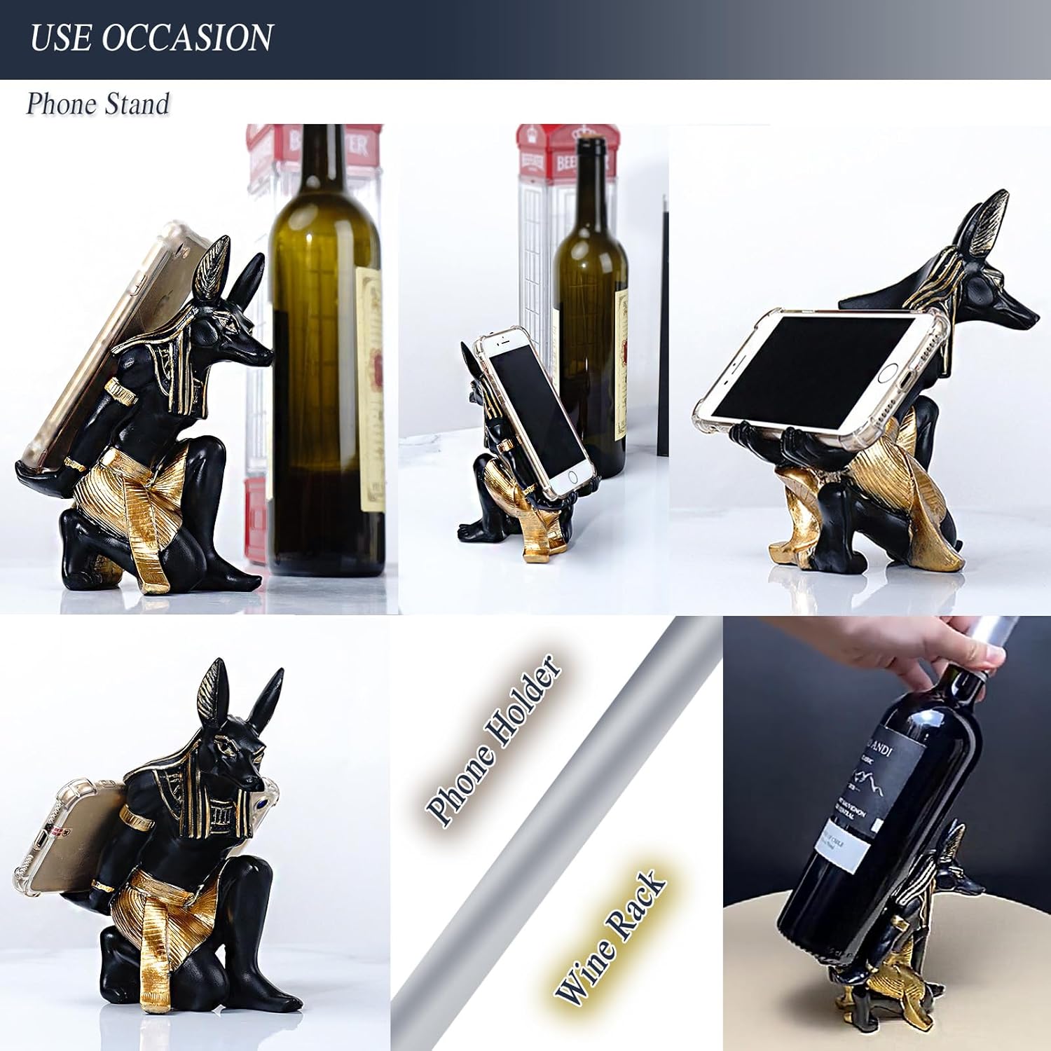 Anubis Statue Home Decor Sculpture Resin Figurine Phone Stand Wine Rack