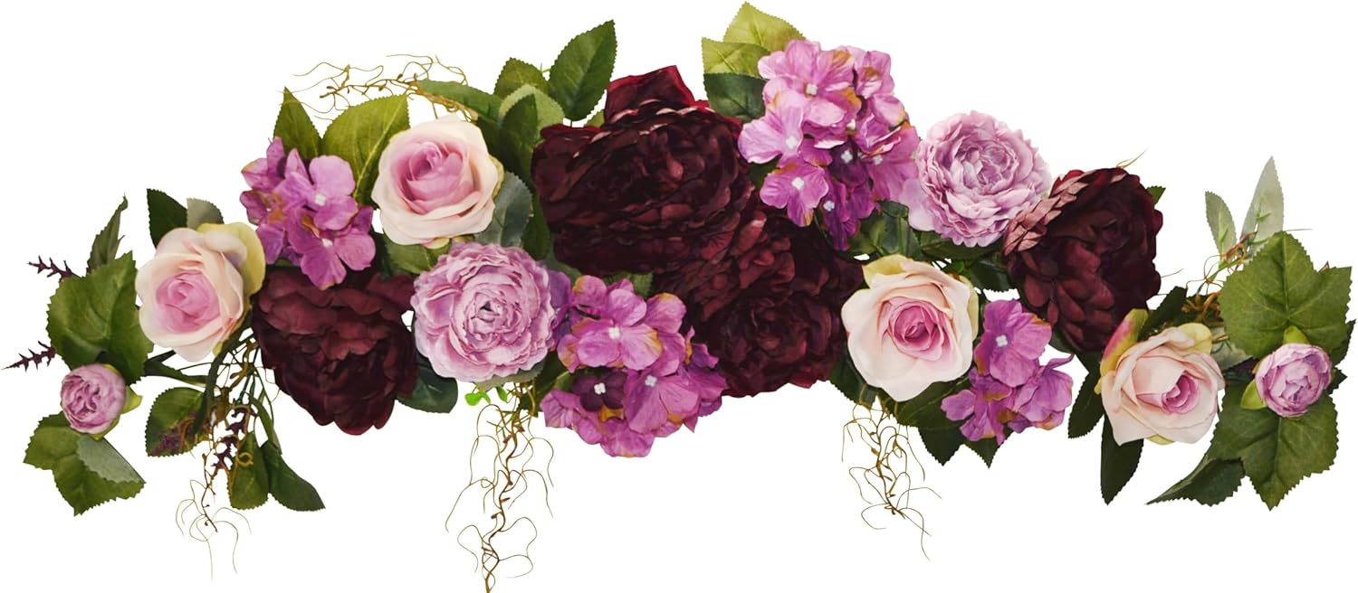 32 Inch Eggplant Rose Peony Swags - Floral Wall Decor
