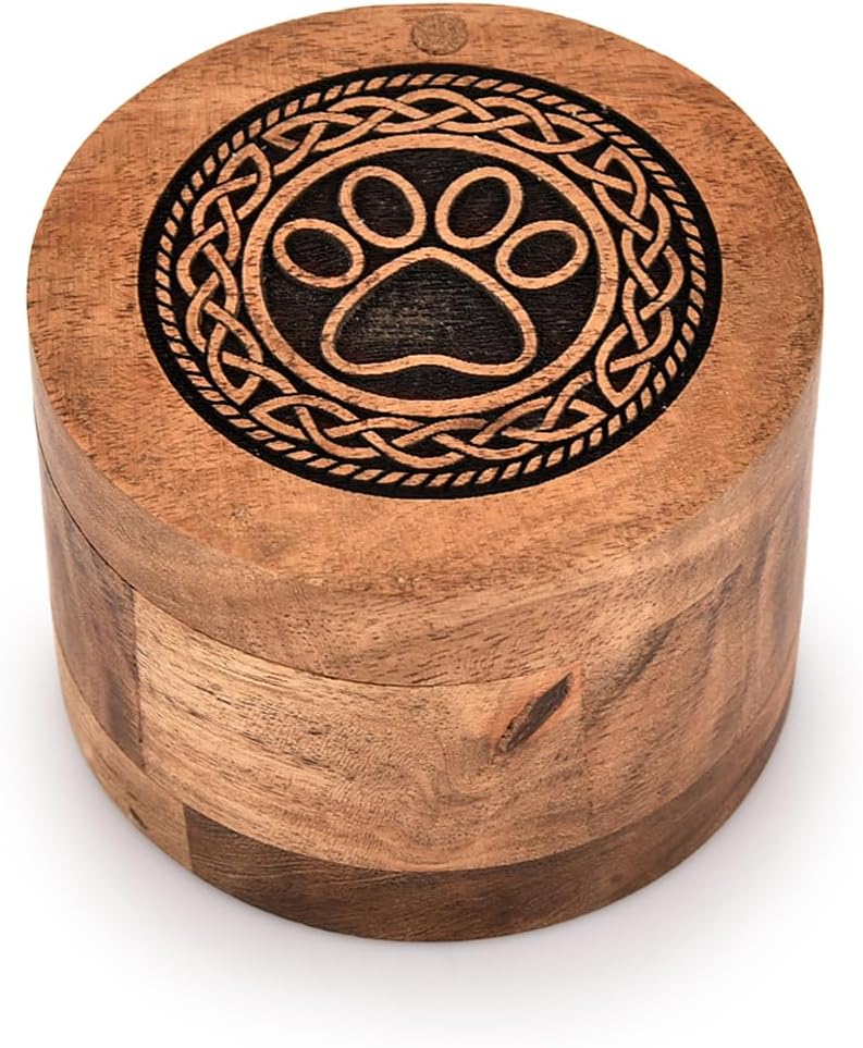 Kimona Wooden Pet Urn with Black Paw Design