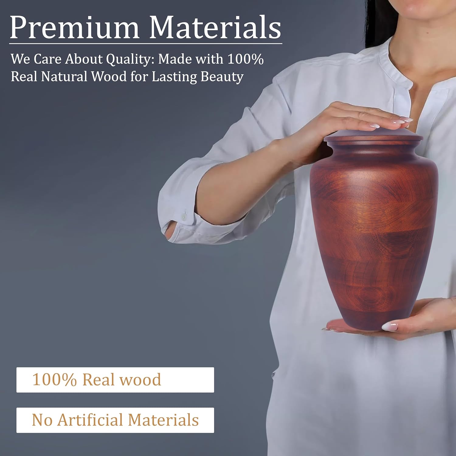 ZIYA Large Wooden Cremation Urn for Human Ashes - Rosewood Burial Urn with Velvet Bag