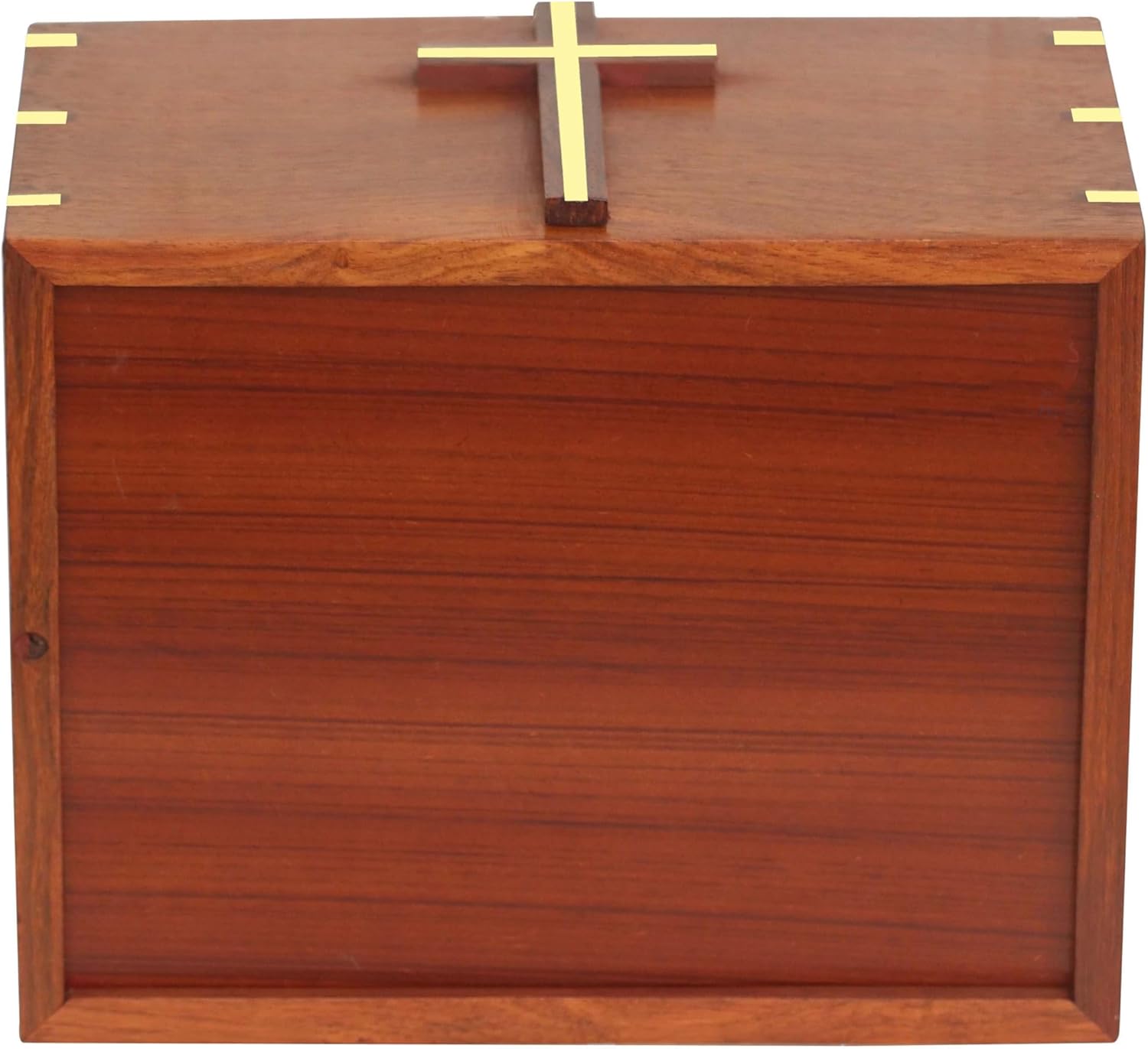 Solid Wood Cremation Urn with Brass Cross