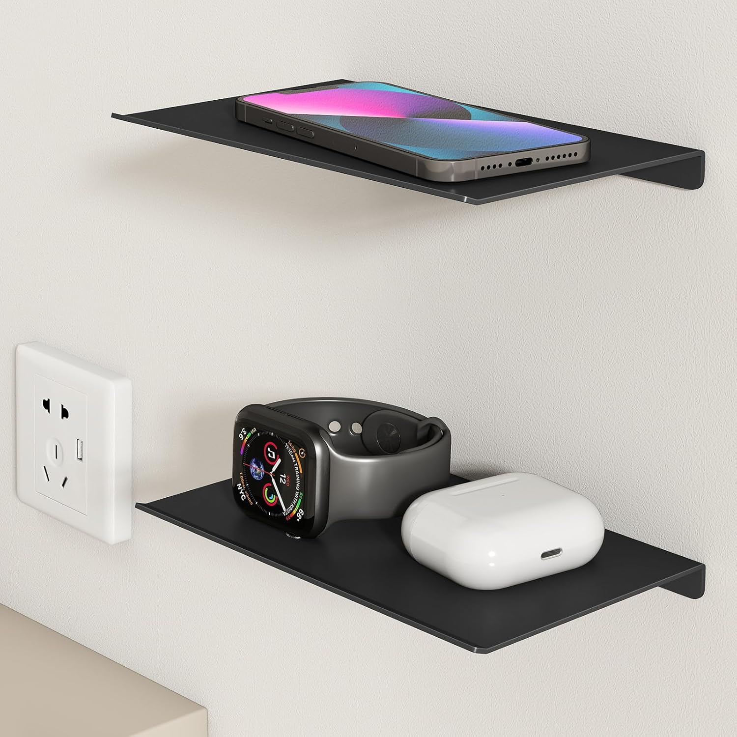 MKO 8 Inch Floating Shelves Set 2 Pack Black