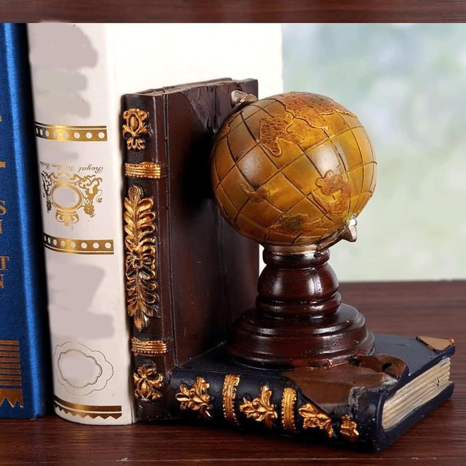 Unique Vintage Globe Telescope Bookend for Shelves