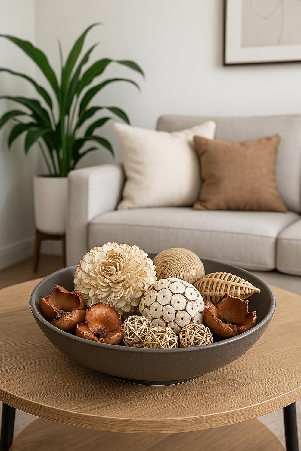 13 Piece Decorative Dried Sola Wood Flowers Bowl Set