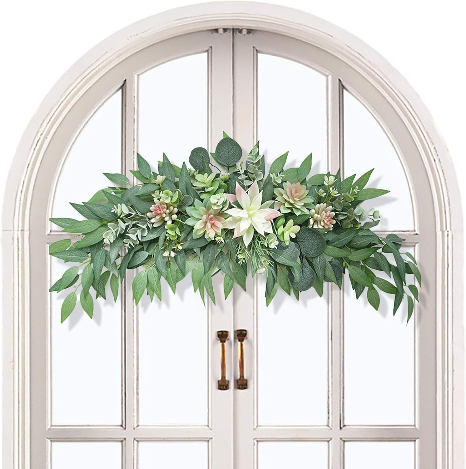28 Inch Artificial Succulent Swag Decor with Eucalyptus Leaves for Farmhouse Table Centerpieces and Wall Decor
