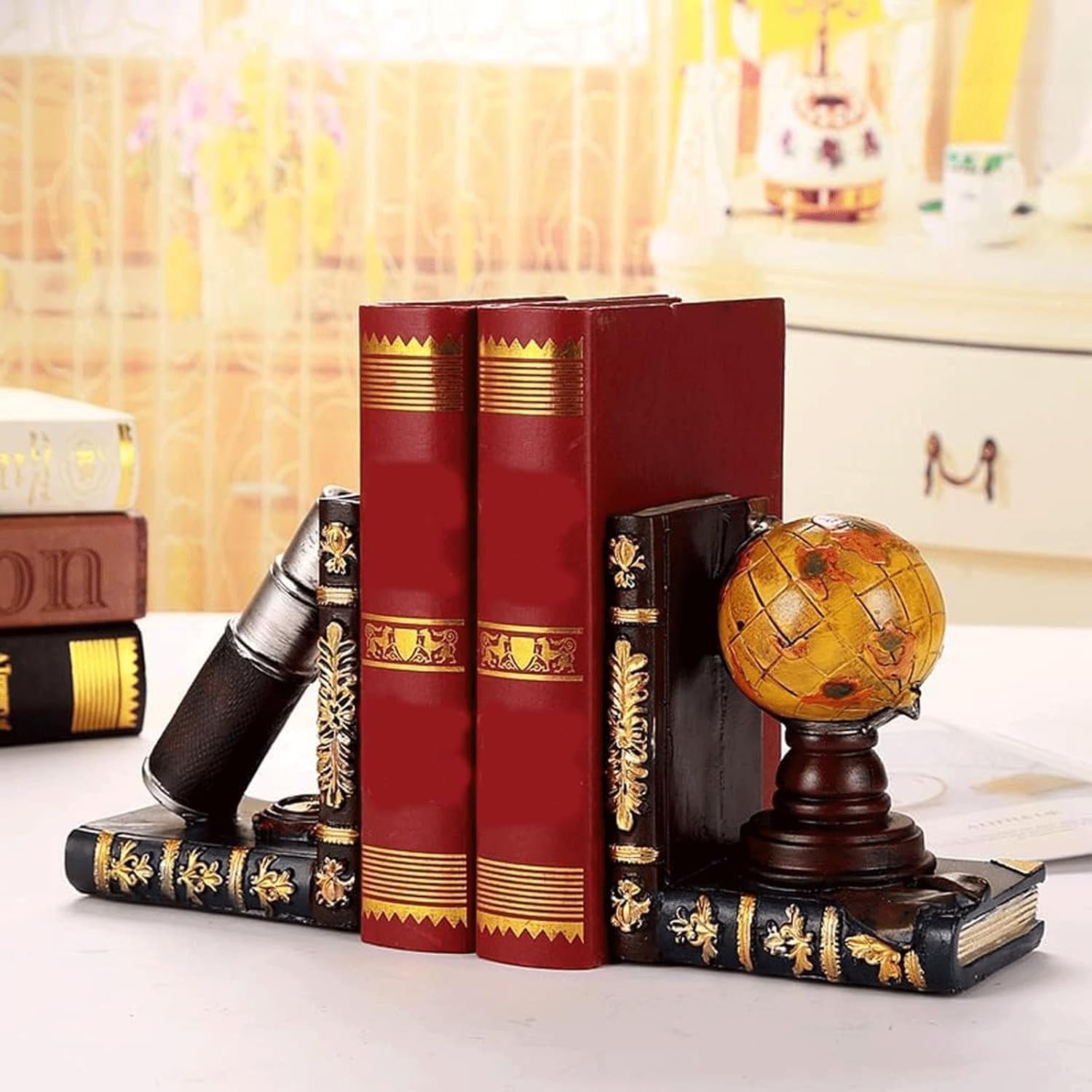 Yofab Vintage Globe Telescope Bookends
