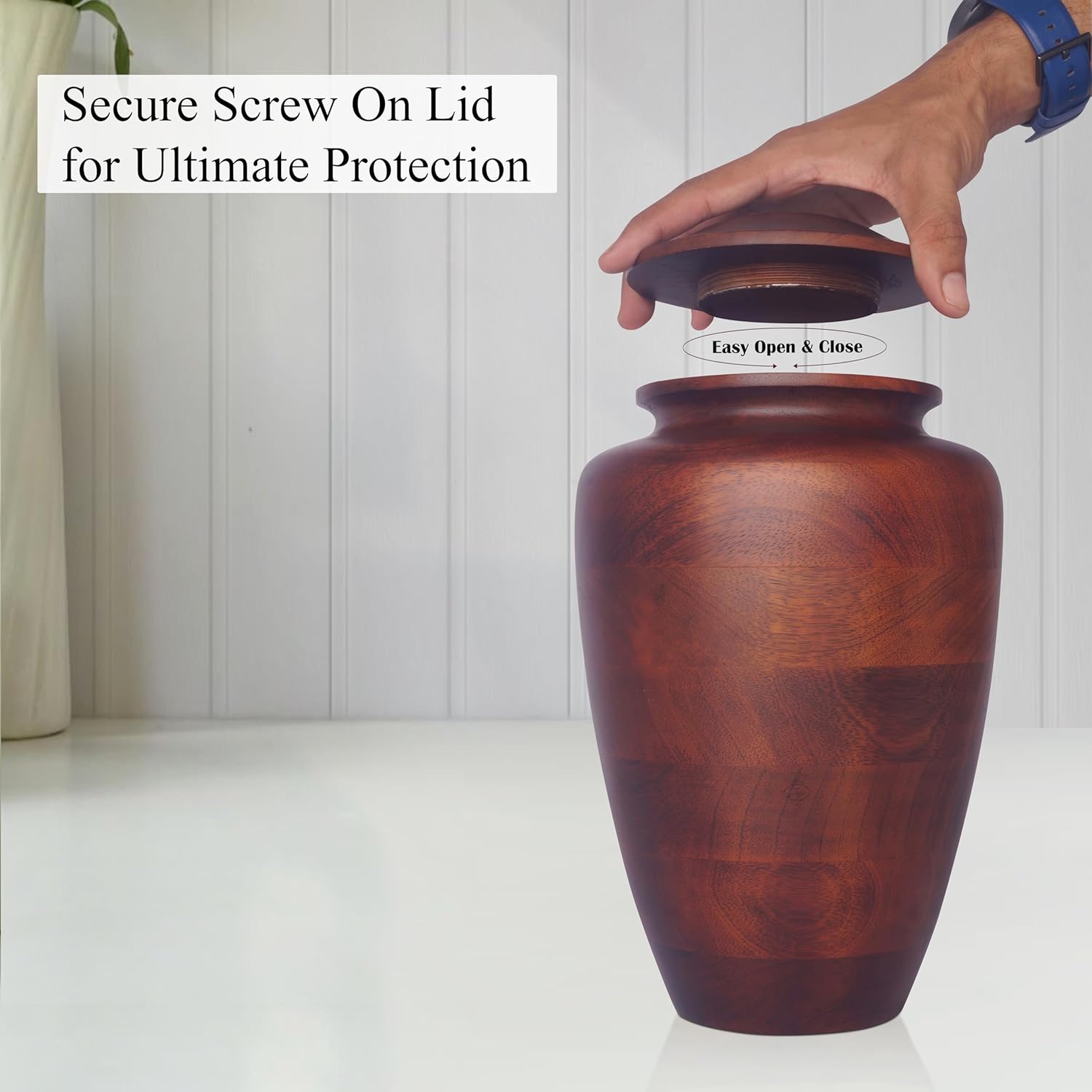 ZIYA Large Wooden Cremation Urn for Human Ashes - Rosewood Burial Urn with Velvet Bag
