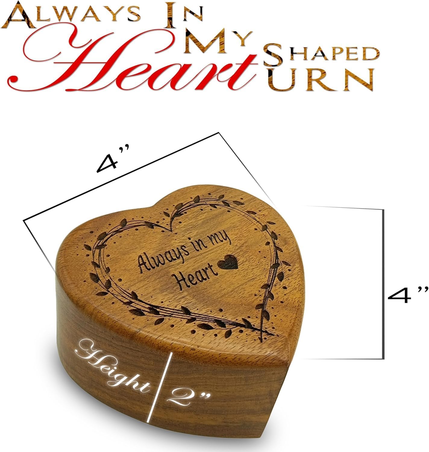Wooden Heart Shape Engraved Keepsake Cremation Urn