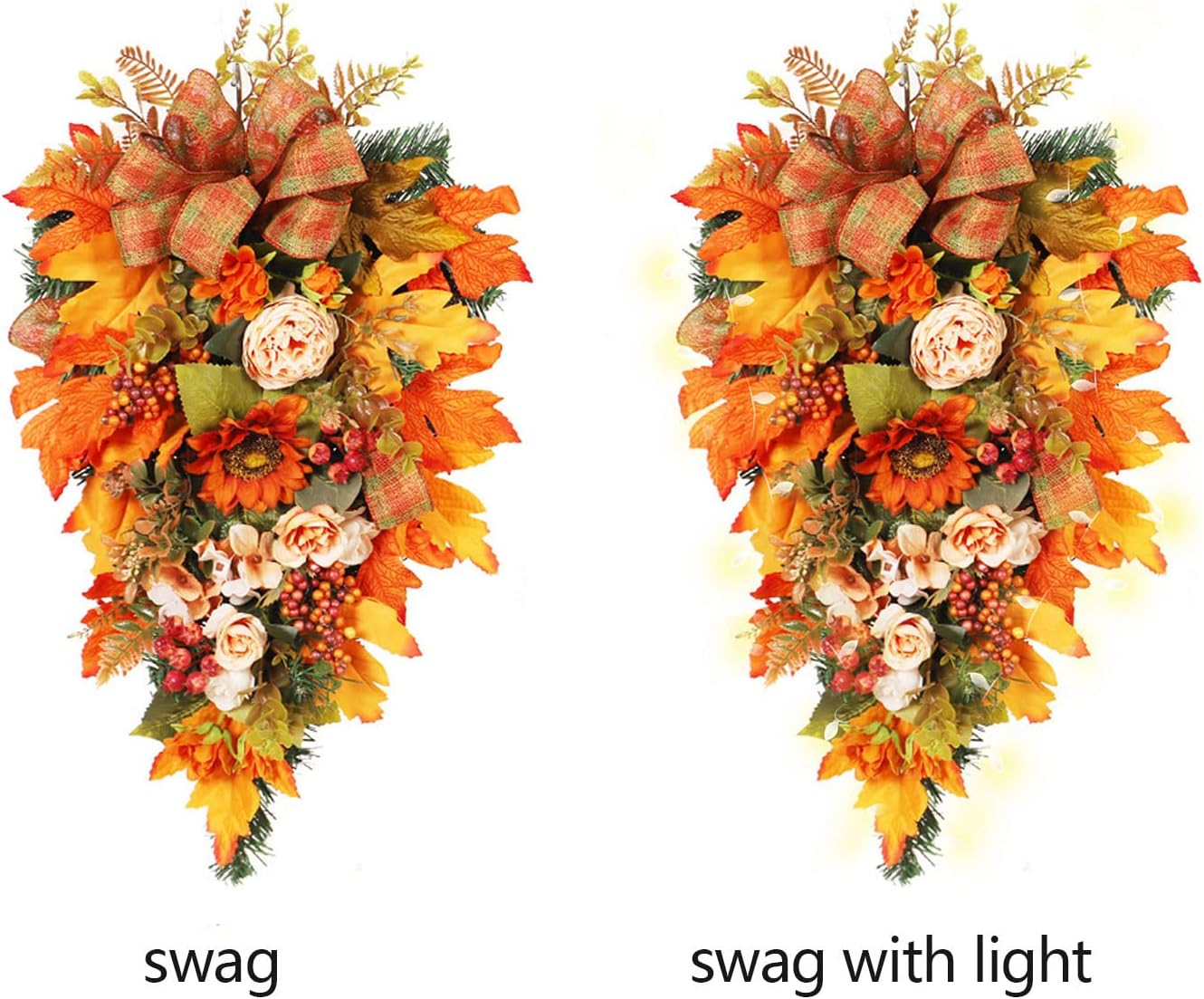 Harvest Teardrop Swag with Peonies and Maple Leaves