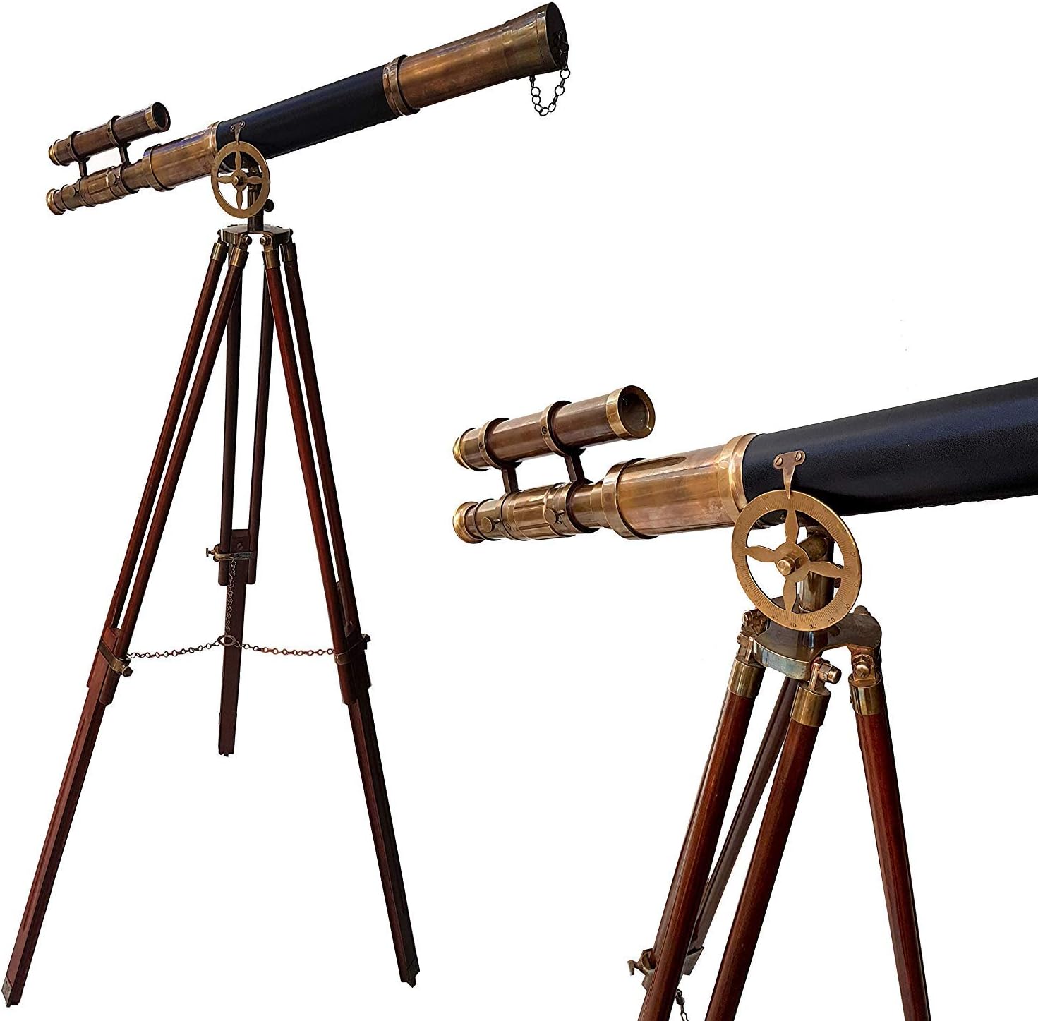 Maritime Brass Antique Double Barrel Telescope with Wooden Tripod