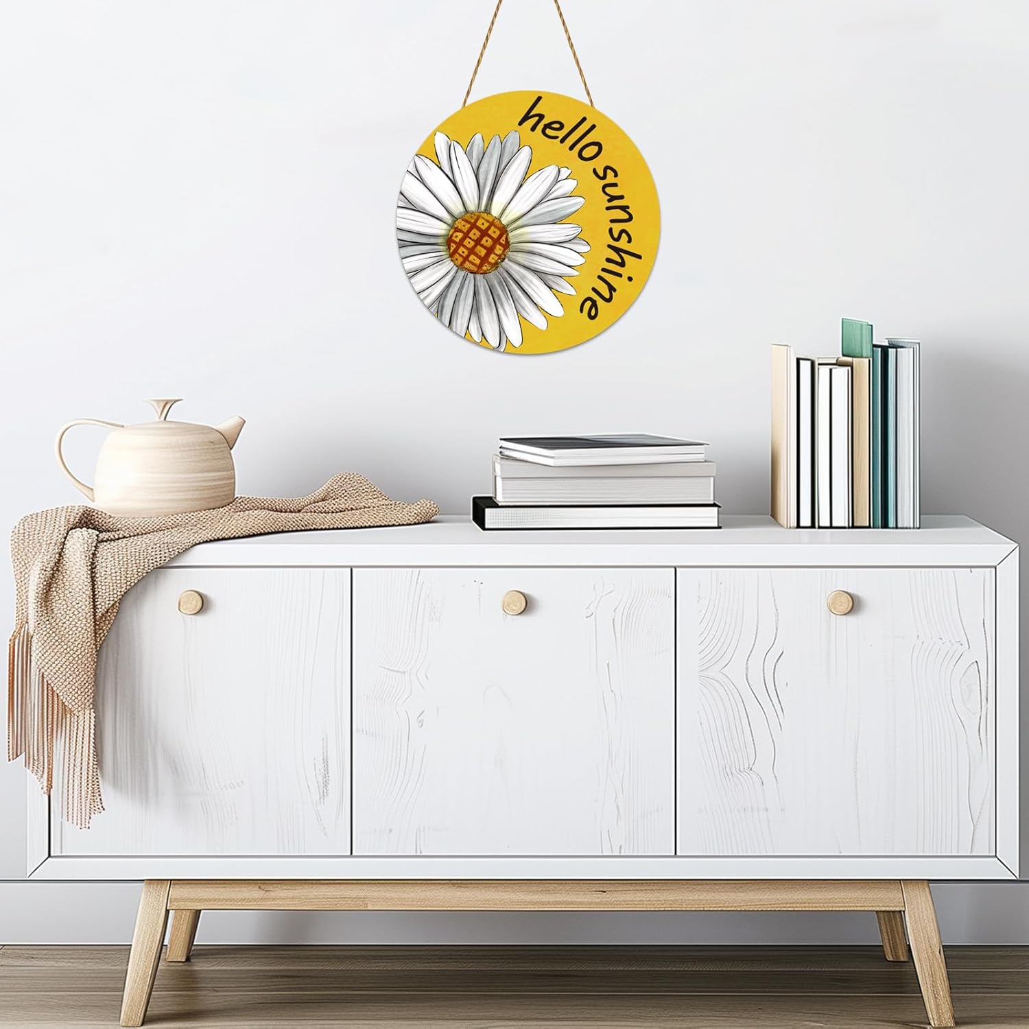 Summer Decor Daisy Front Door Wreath Hello Sunshine Wooden Sign Hanger