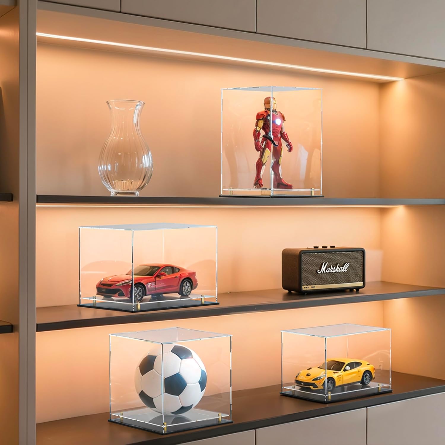 UoYeet Acrylic Display Case with Floating Shelf and Thick Base