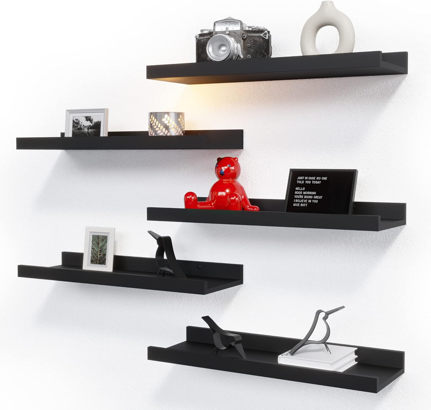 RICHER HOUSE 5 Piece Floating Wall Shelves Black
