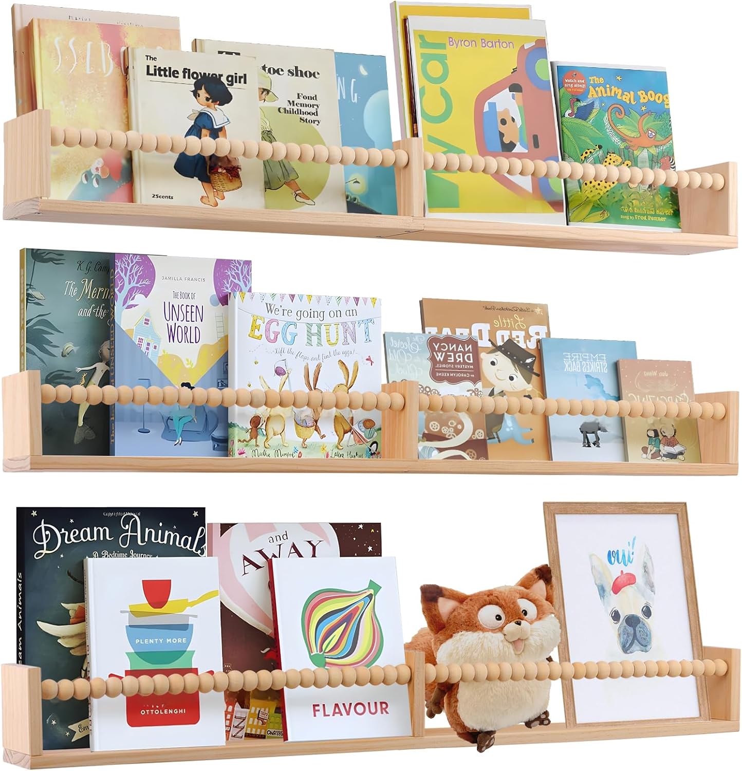 Birola Floating Book Shelves Set of 3 for Kids Room Natural