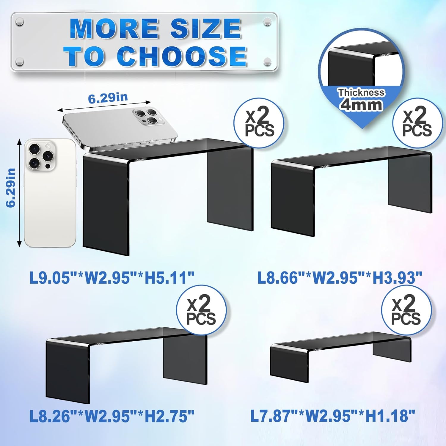 Aheroi Acrylic Risers 8 Pcs 2 Set Black Display Stands
