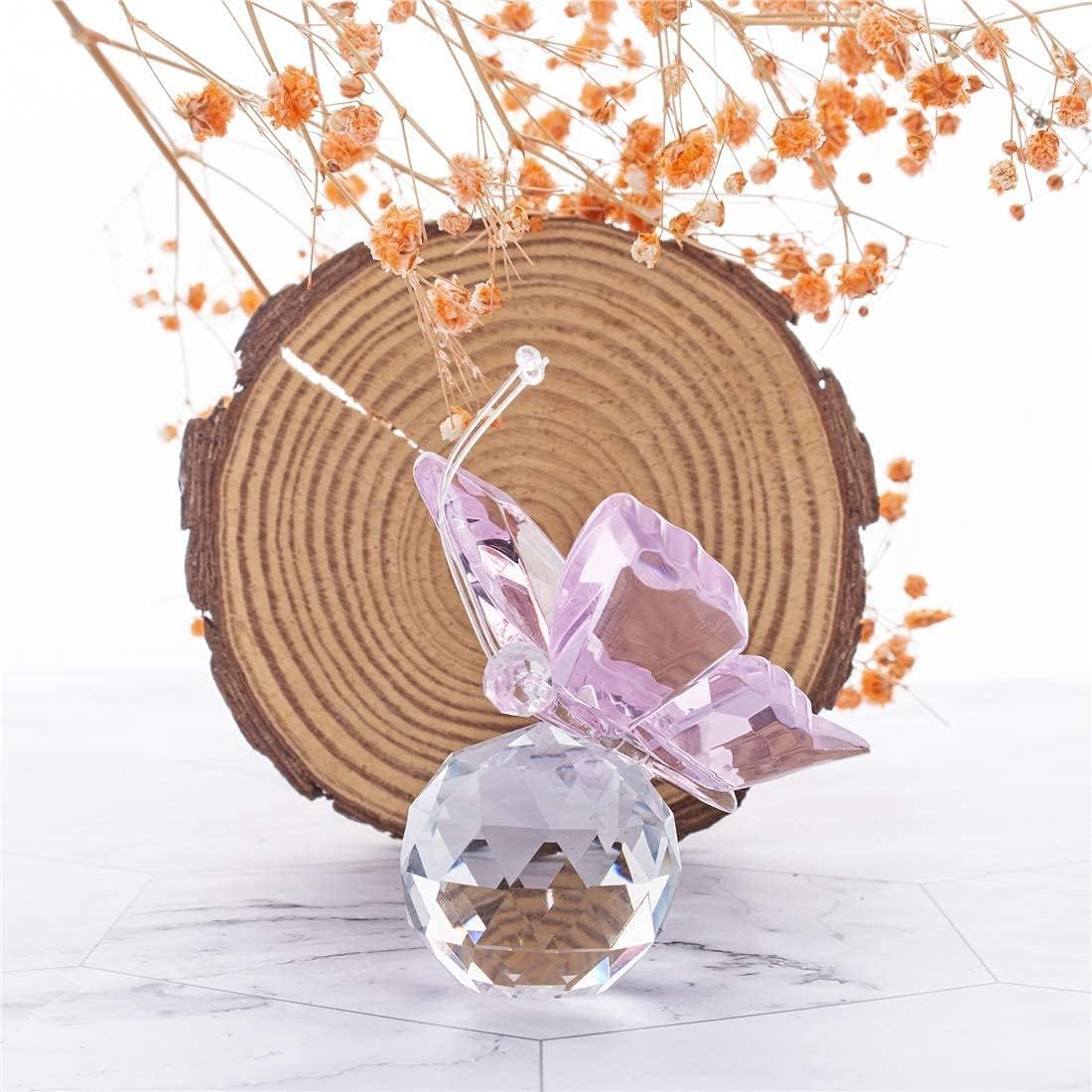 HD Pink Crystal Flying Butterfly Figurine