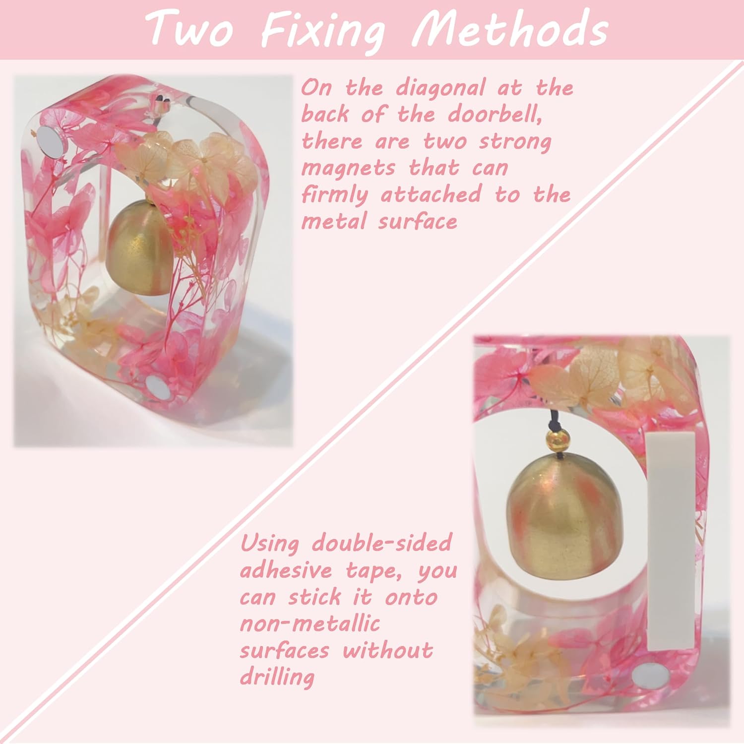 Handmade Dried Flower Resin Door Bell with Magnetic Attachment