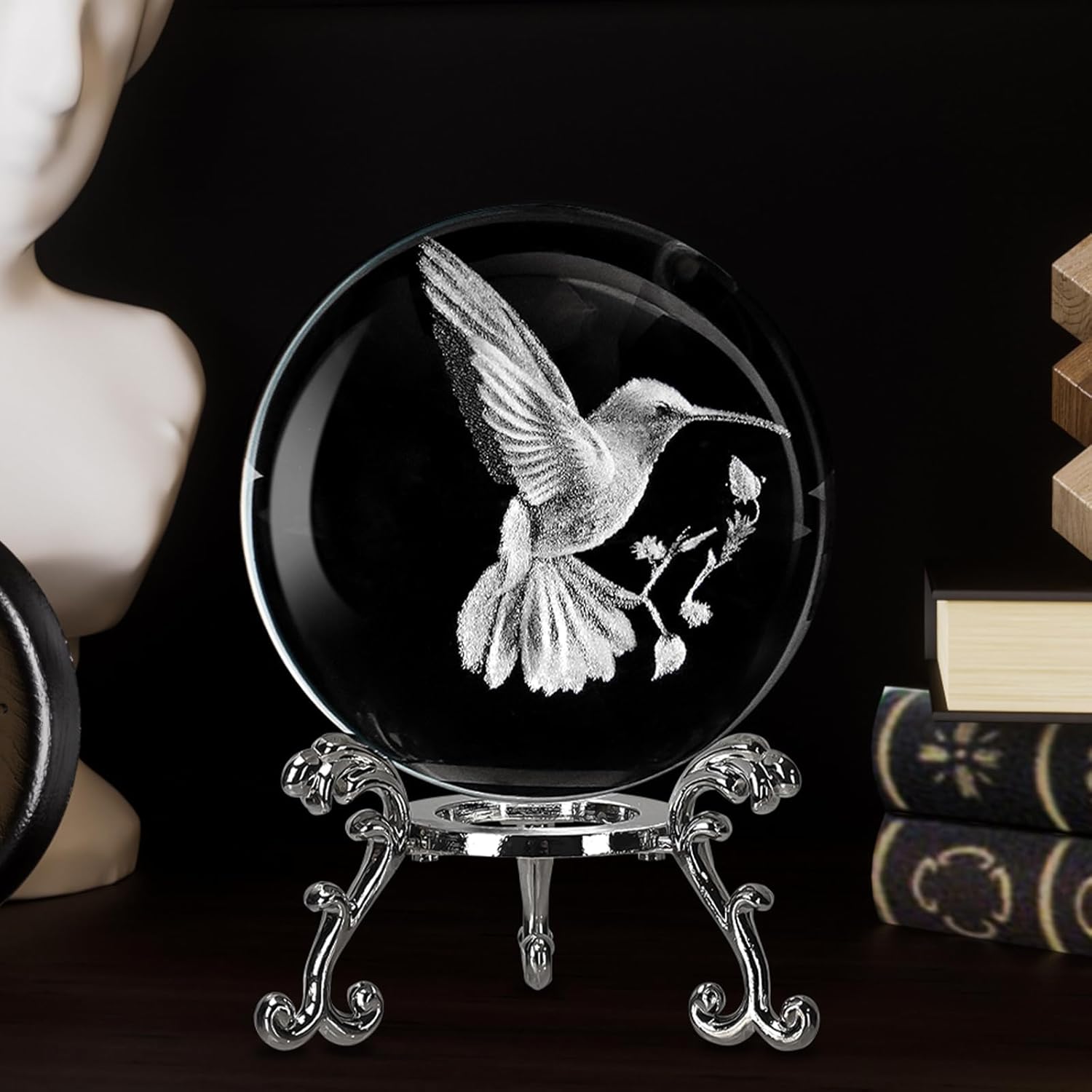 Hummingbird Crystal Ball 24 Inch Home Decor Figurine with Stand