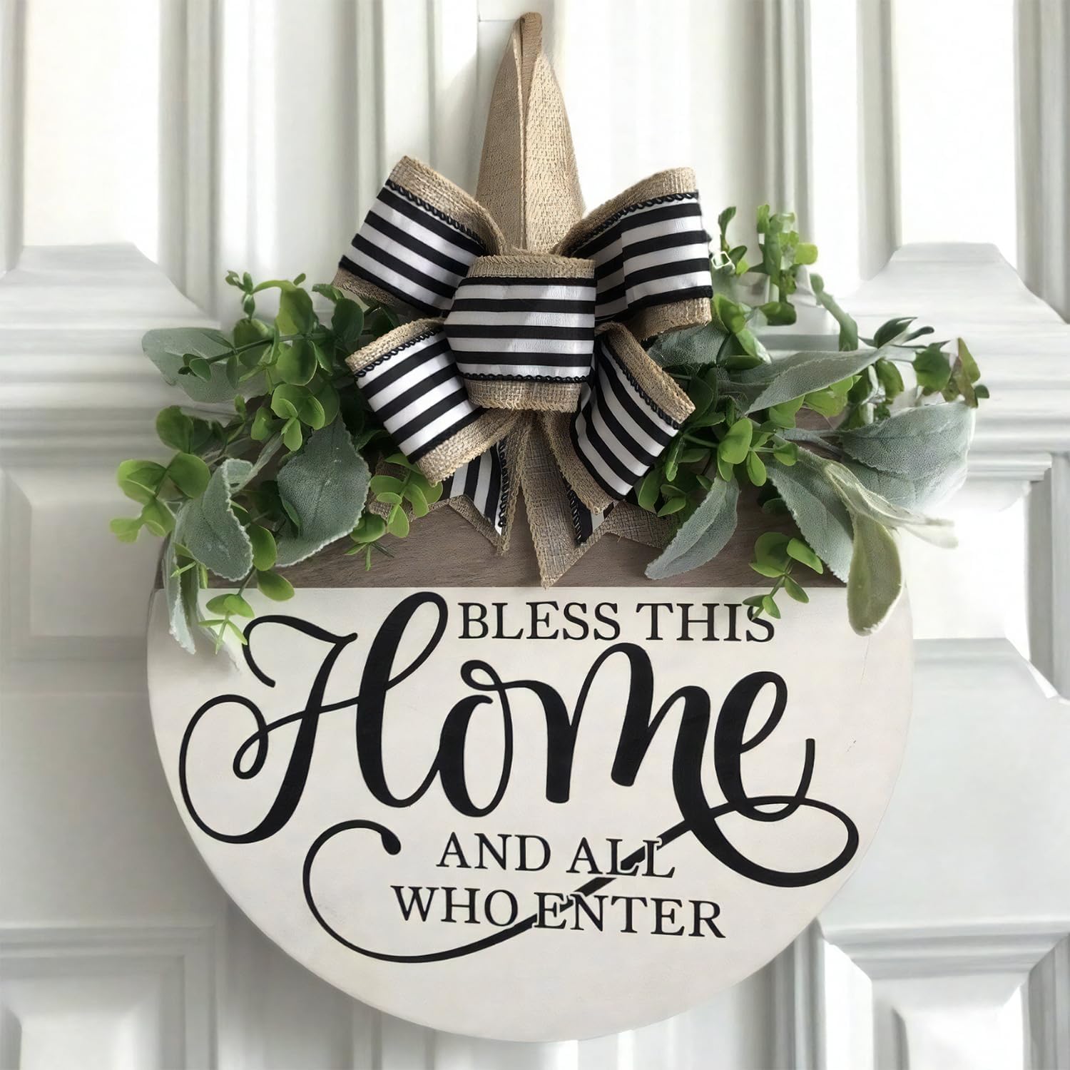 Welcome Sign for Front Door Rustic Wood Wreath Decor