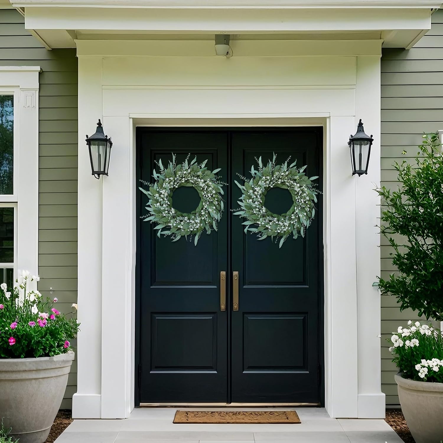 26 Inch Eucalyptus and Babys Breath Wreath for Front Door