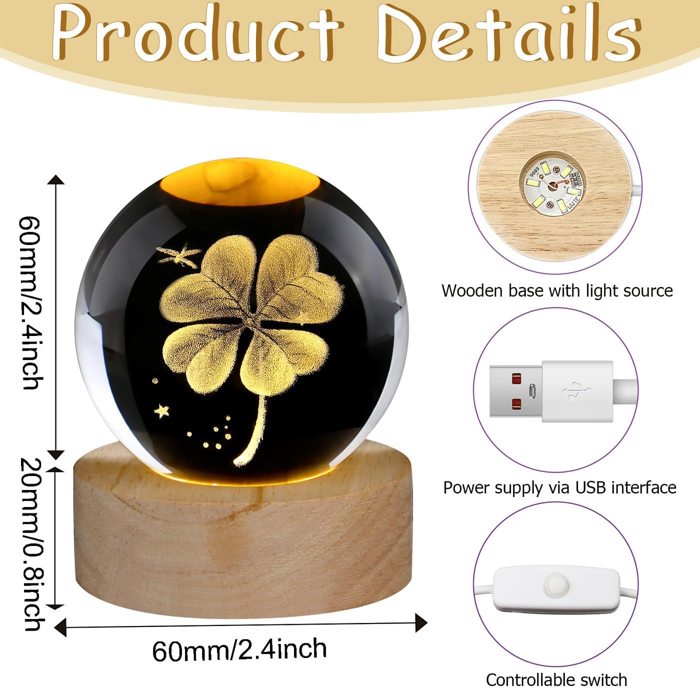 DUQGUHO Four Leaf Clover Crystal Ball Decorative Figurine