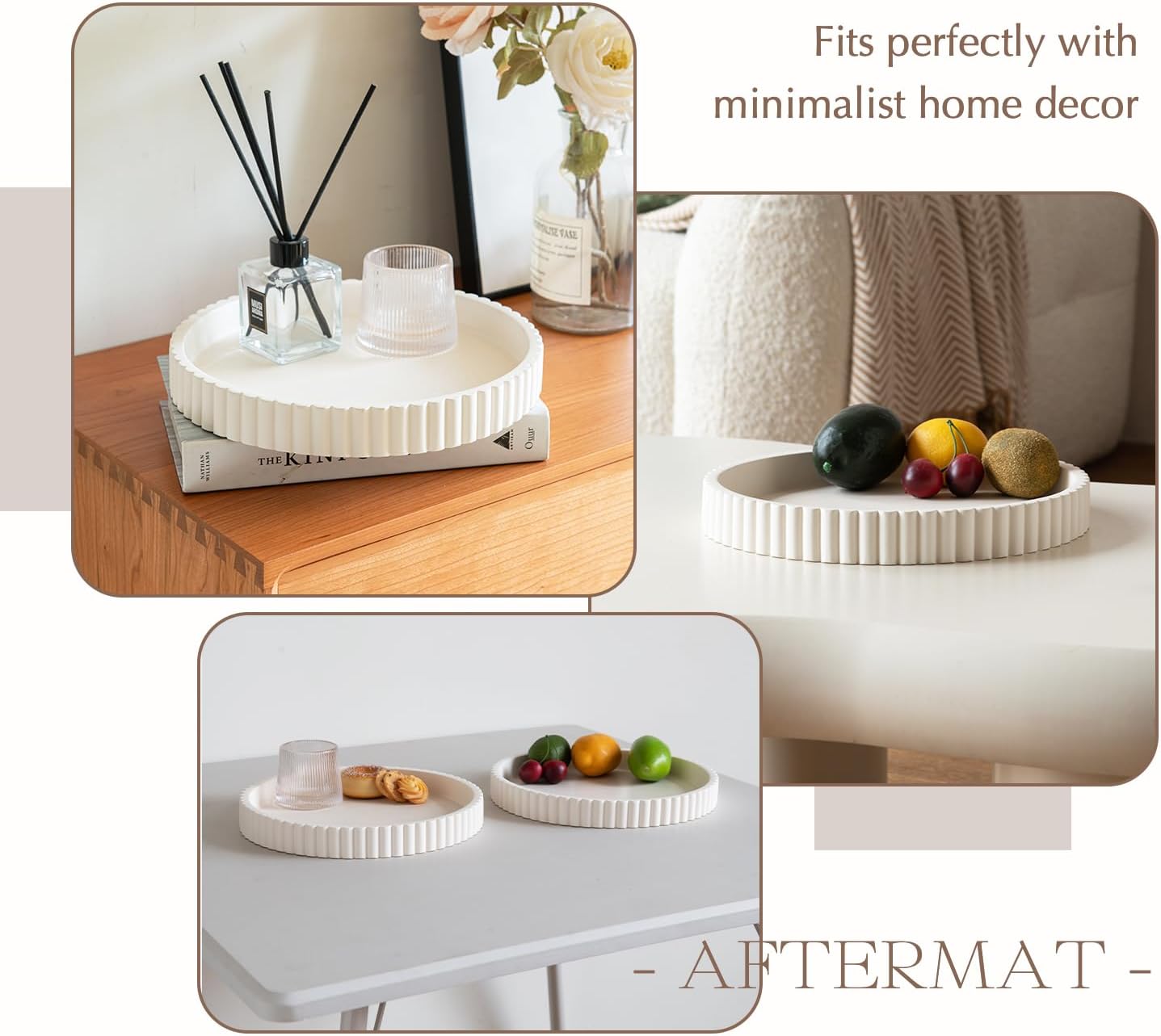 Aftermat Decorative Tray Round 11 Inch White Concrete