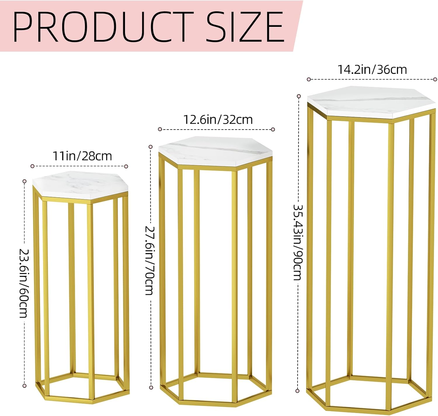 Urban Deco 3PCS Gold Metal Hexagon Pedestal Stand