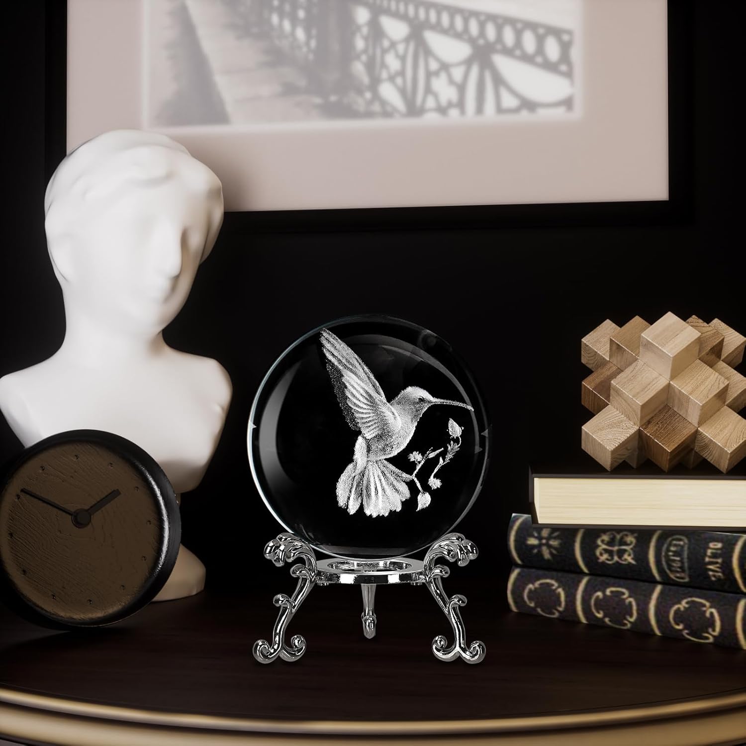 Hummingbird Crystal Ball 24 Inch Home Decor Figurine with Stand