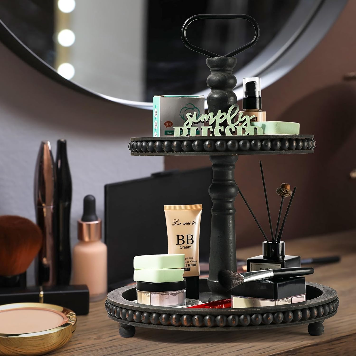 Handmade Two Tiered Decorative Tray Stand