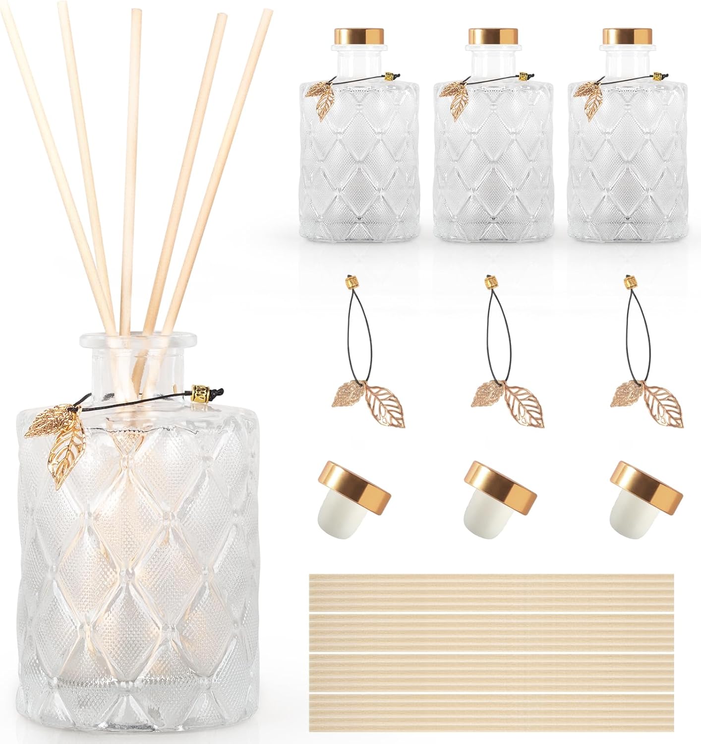 Glass Reed Diffusers Bottles Set of 3 with 20 Sticks