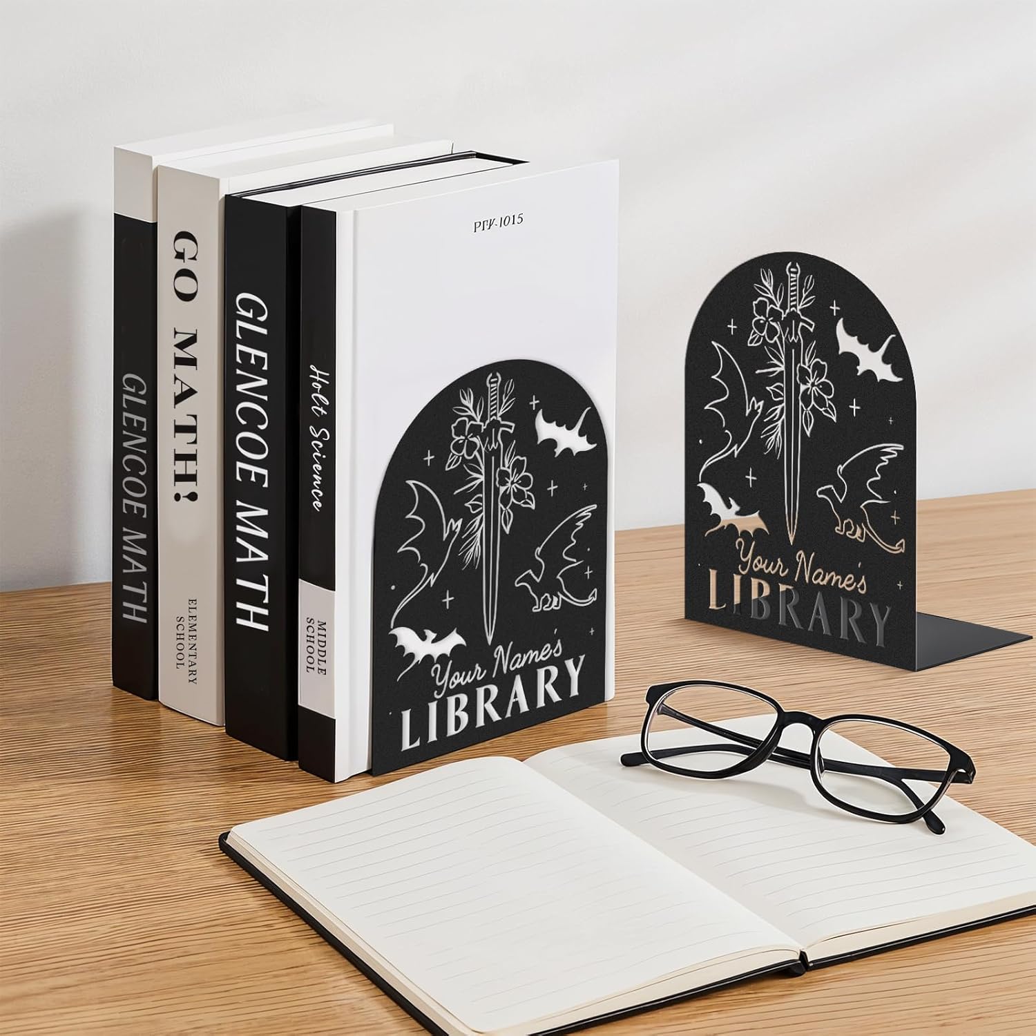 Personalized Dragon Book Ends 2 Pcs Custom Metal Bookends for Home Office