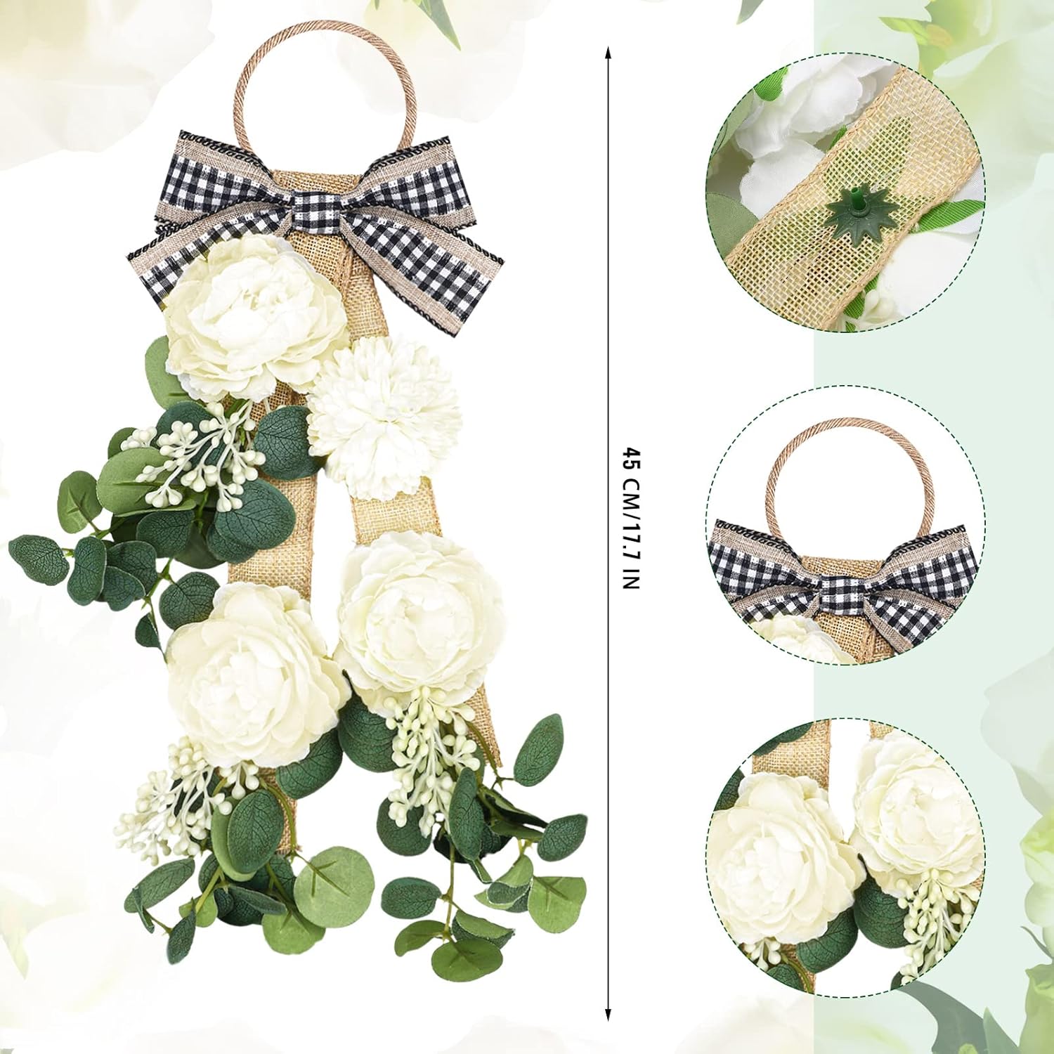 2 Pcs Farmhouse Green Eucalyptus Wreath Artificial Swag for Front Door Accent Decor