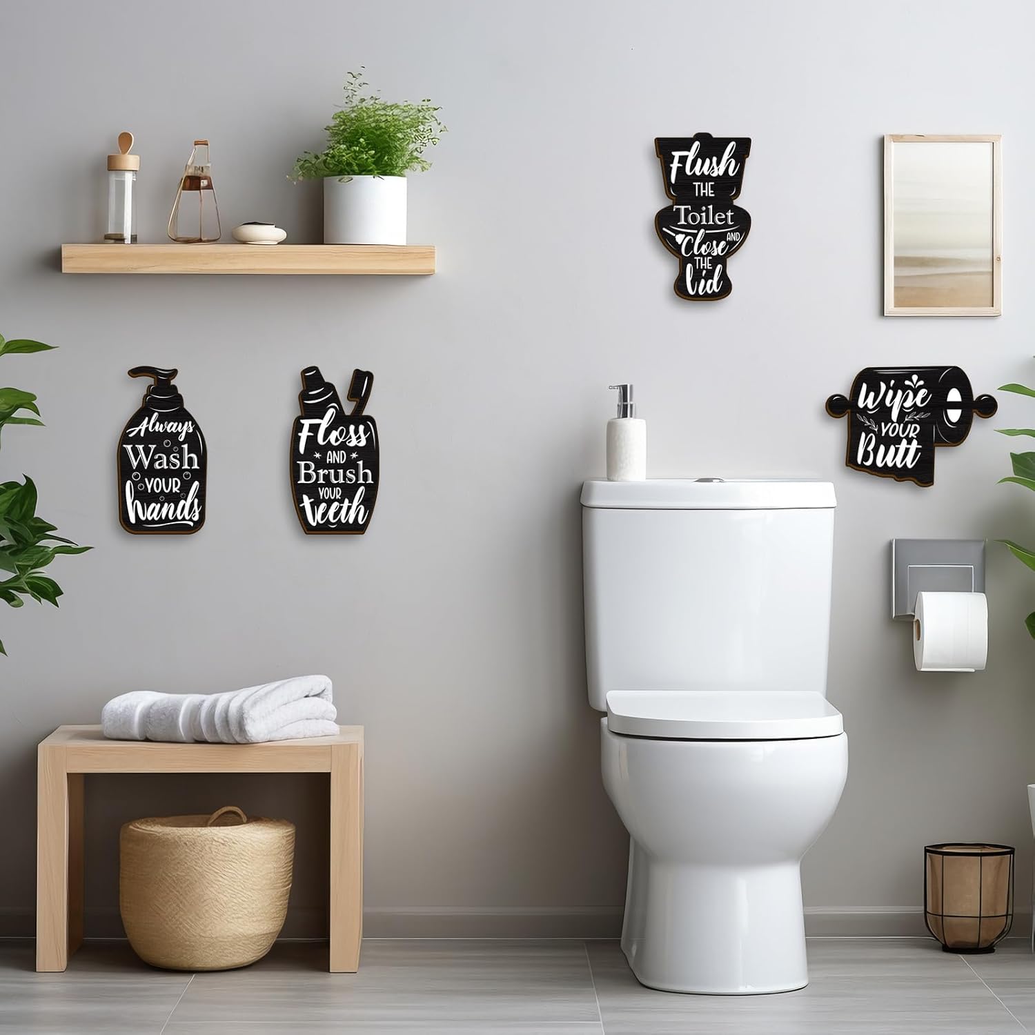 Funny Bathroom Wall Decor Signs Set of 4