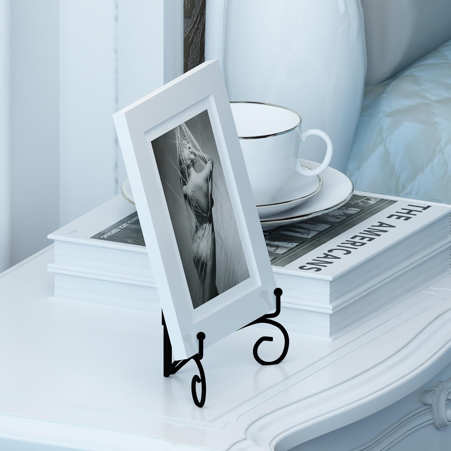 6 Inch Black Plate Stand with Hinged Folding Design